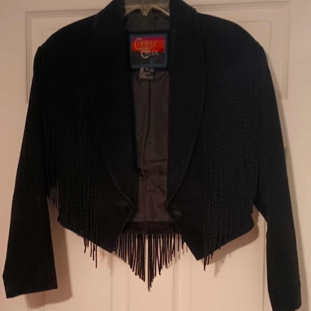 Black Fringe Blazer with Cropped Design